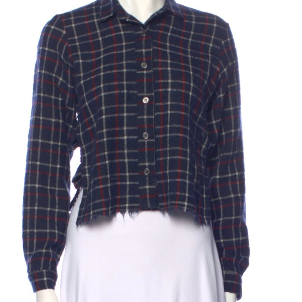 Sea New York Plaid Print Long Sleeve Crop Top